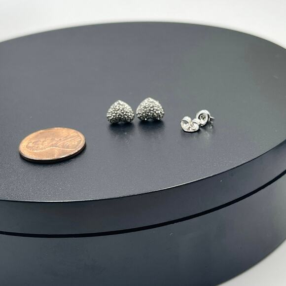 Disney Signed 14K White Gold Micro Pave Diamond Puff Heart Stud Earrings - Picture 2 of 14